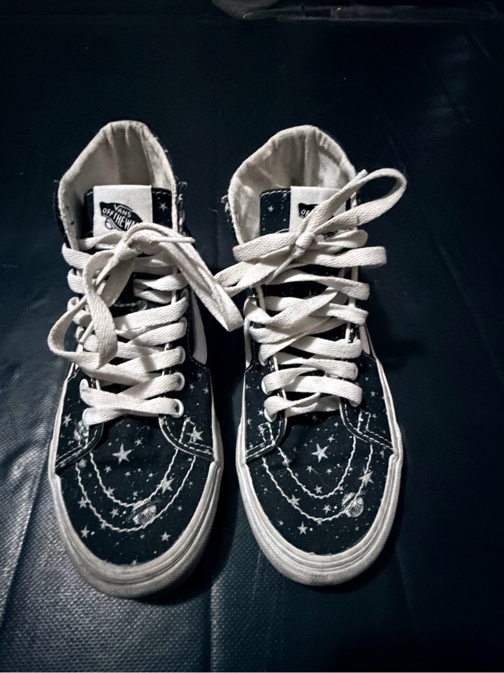 Vans Black and White High-Top Sneakers with Star Orbit Print